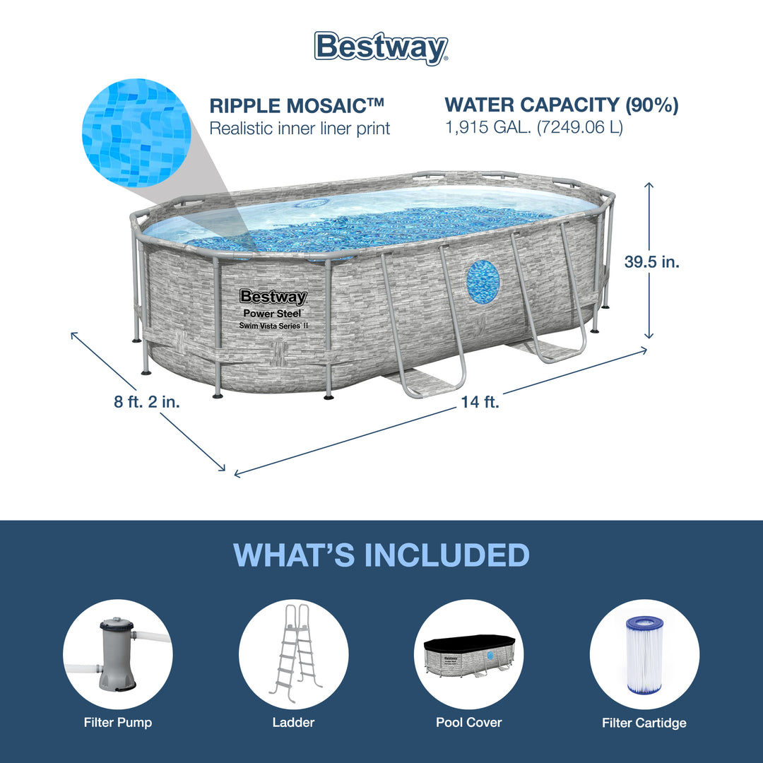Bestway Power Steel Swim Vista 14' x 8'2" x 39.5" Above Ground Swimming Pool Set