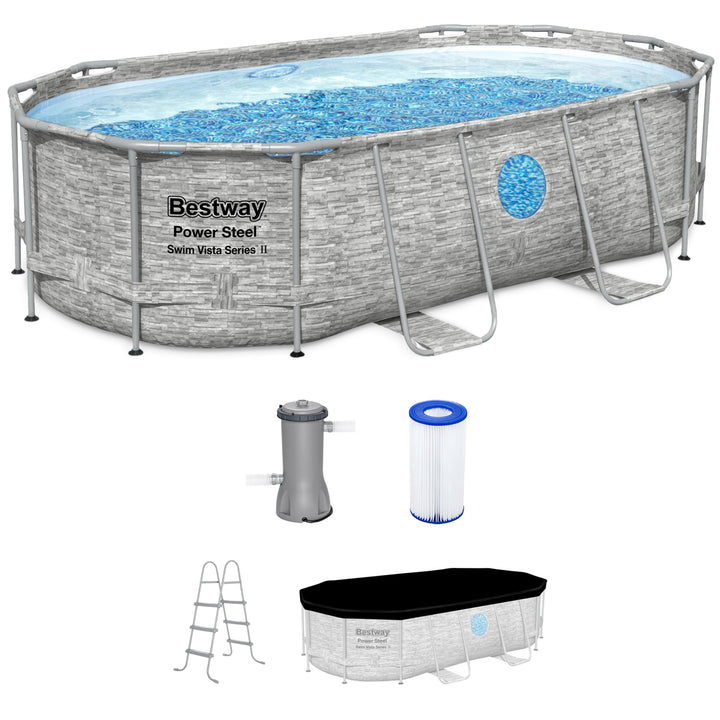 Bestway Power Steel Swim Vista 14 x 8 x 3.3 Foot Pool Set with Pump (Used)