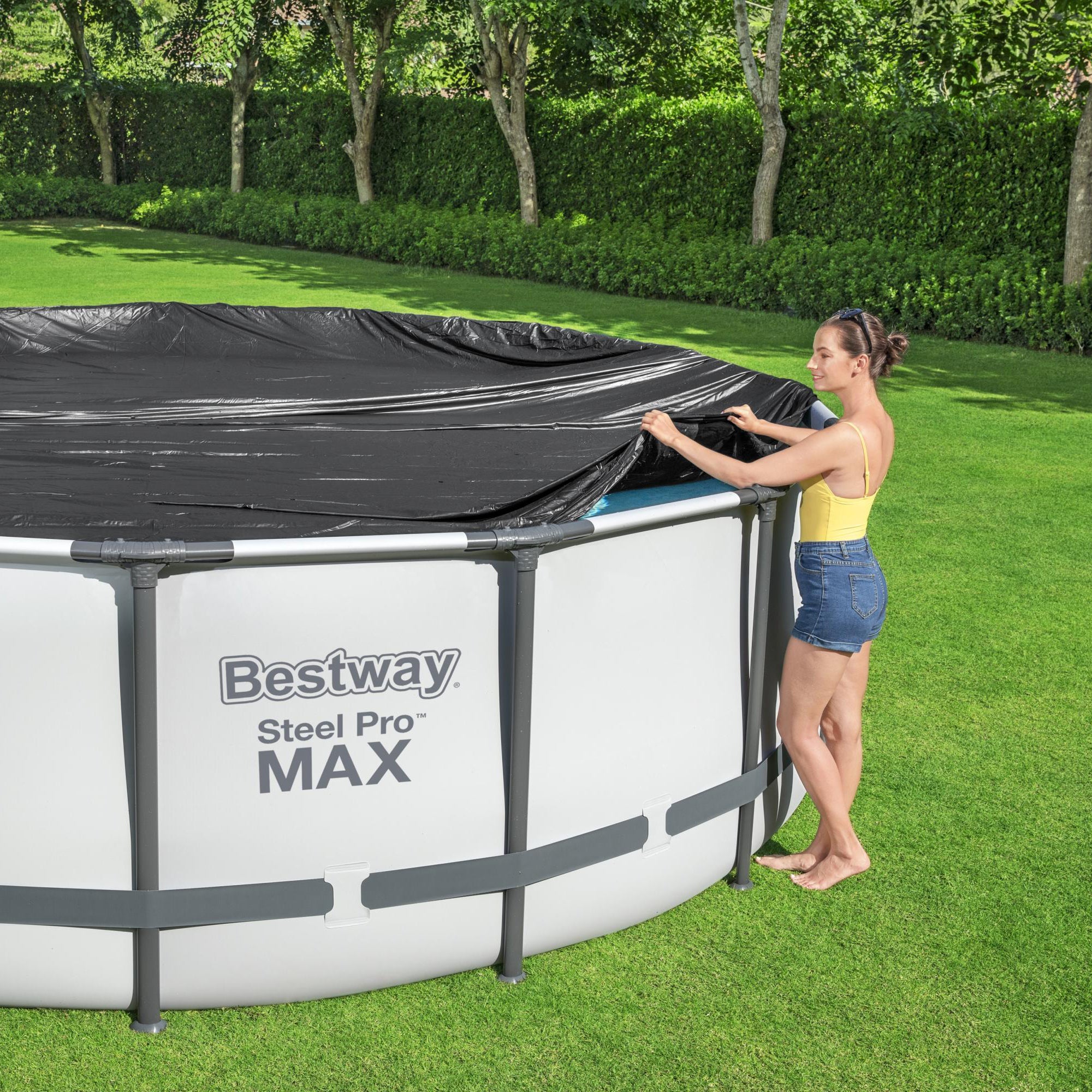 Bestway Flowclear 15' Round Pool Cover for Pools (Pool Cover Only) (Open Box) - VMInnovations