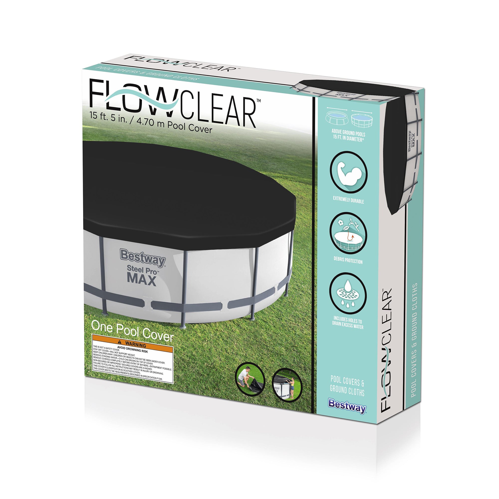 Bestway Flowclear 15' Round Pool Cover for Pools (Pool Cover Only) (Open Box) - VMInnovations