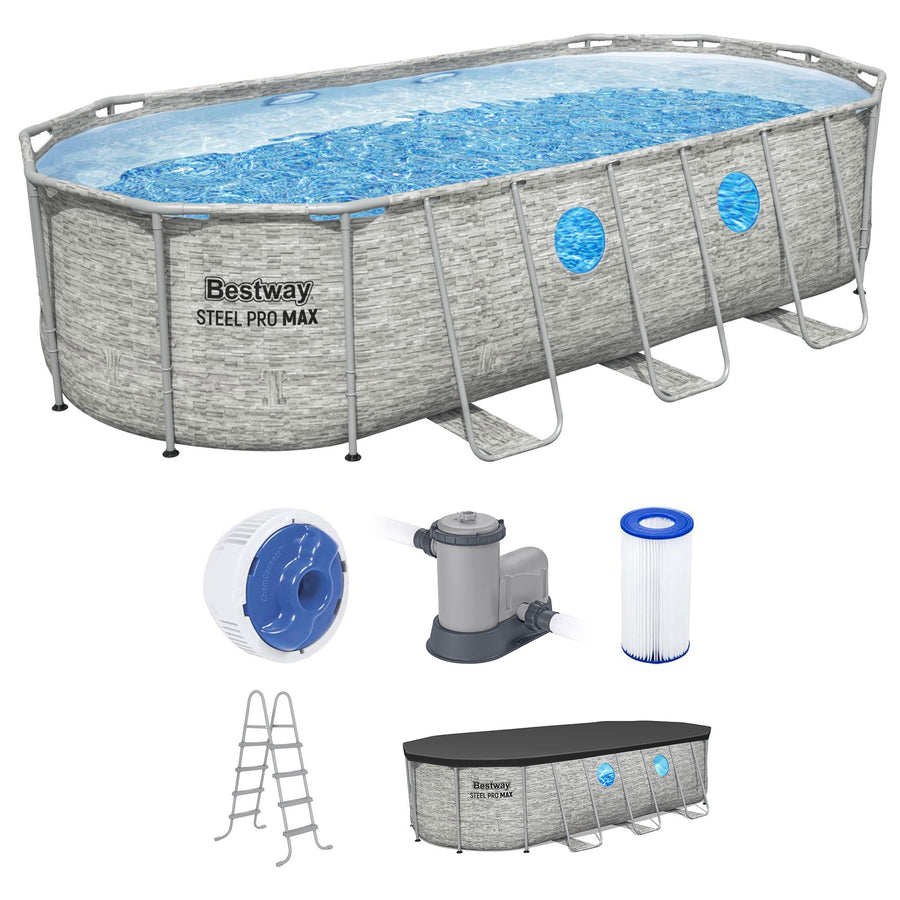 Bestway Power Steel Swim Vista 18' x 9' x 48" Above Ground Swimming Pool Set - VMInnovations