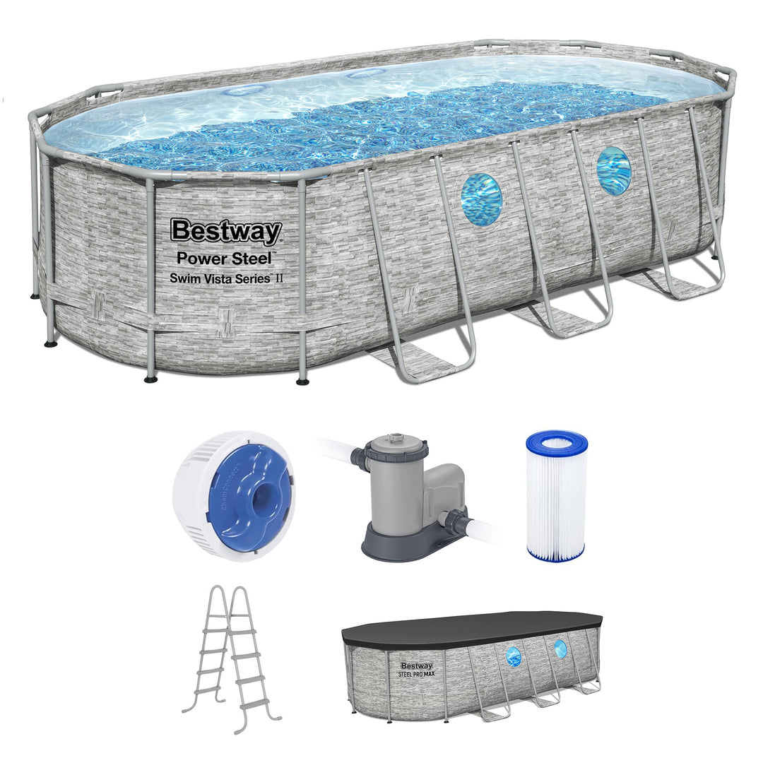 Bestway Power Steel Swim Vista 18' x 9' x 48" Above Ground Pool Set (For Parts)