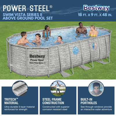 Bestway Power Steel Swim Vista 18' x 9' x 48" Above Ground Swimming Pool Set - VMInnovations