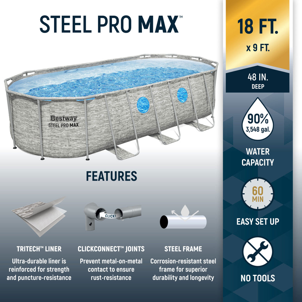 Bestway Power Steel Swim Vista 18' x 9' x 48" Above Ground Swimming Pool Set - VMInnovations