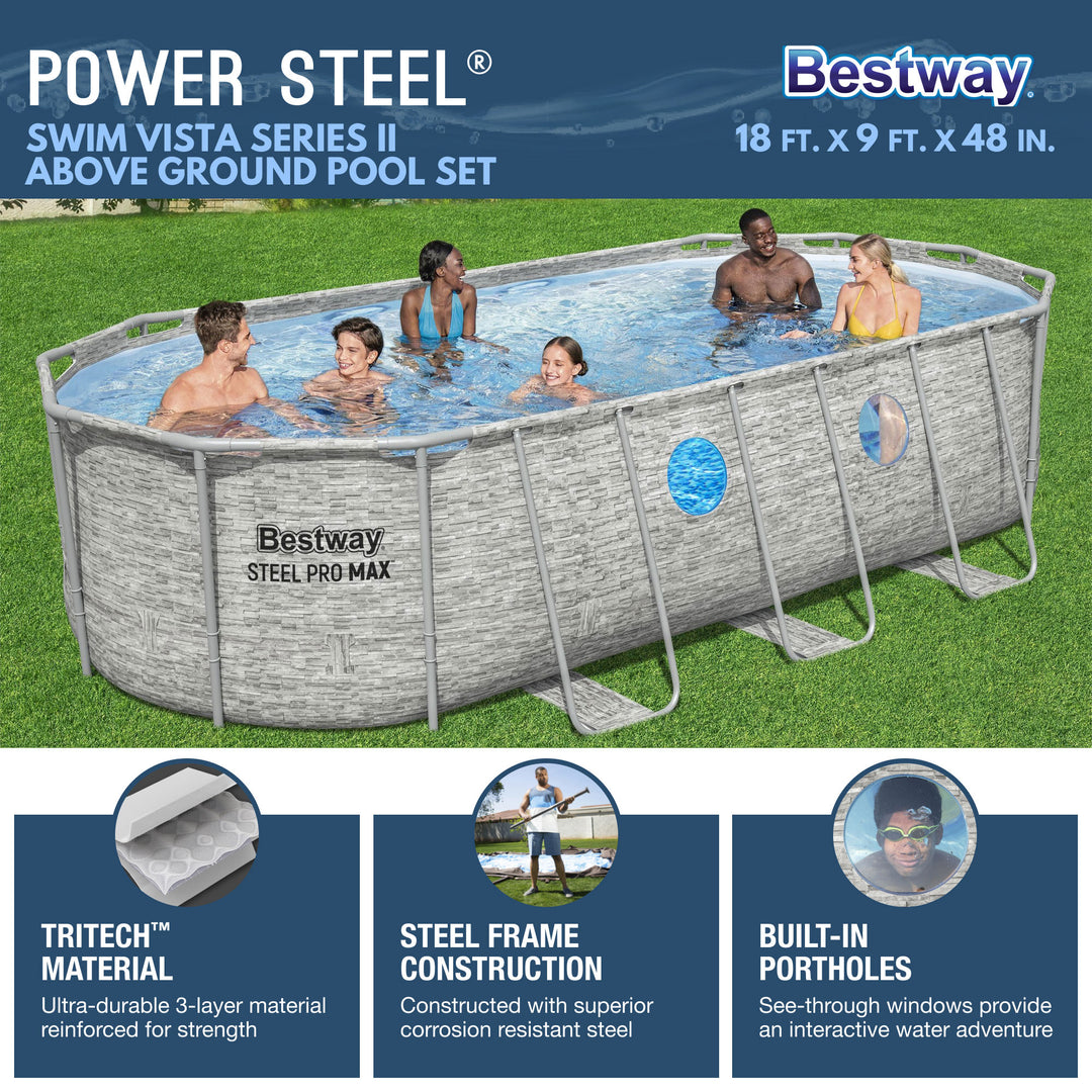 Bestway Power Steel Swim Vista 18' x 9' x 48" Above Ground Swimming Pool Set