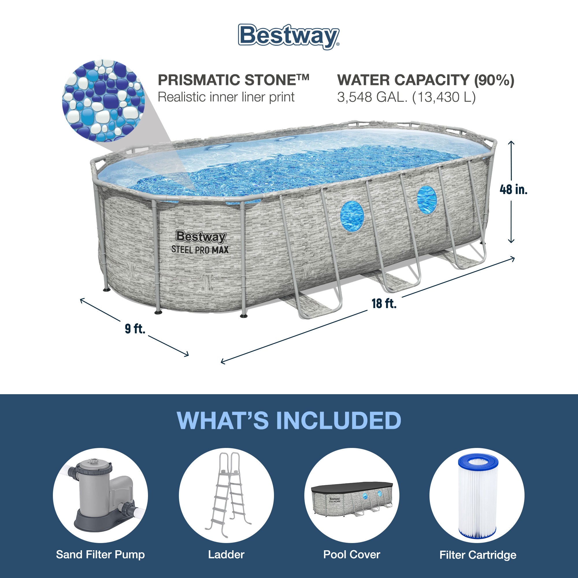 Bestway Power Steel Swim Vista 18' x 9' x 48" Above Ground Pool Set (For Parts) - VMInnovations
