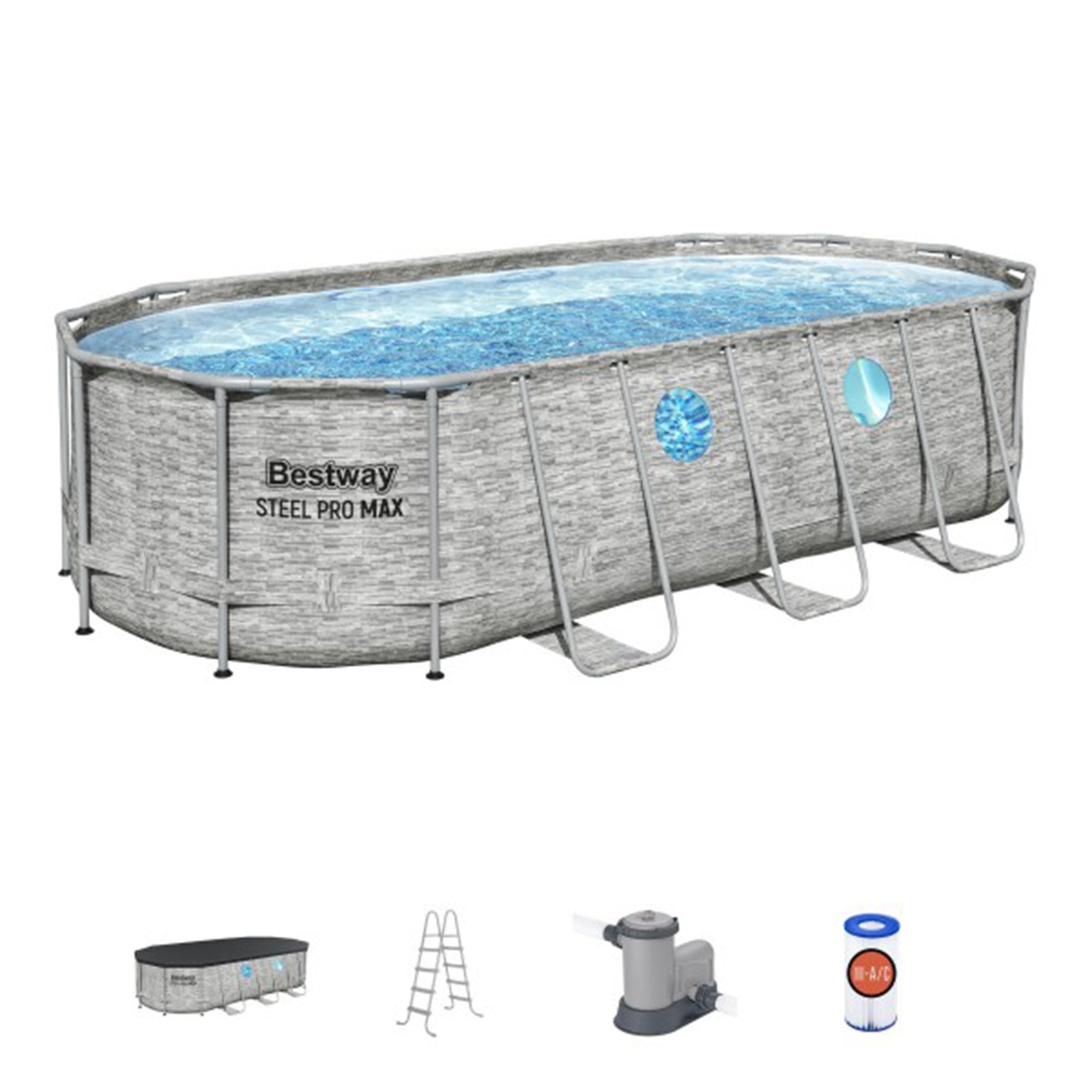 Bestway Power Steel Swim Vista 18x9x4ft Swimming Pool Set with Pump (Open Box) - VMInnovations