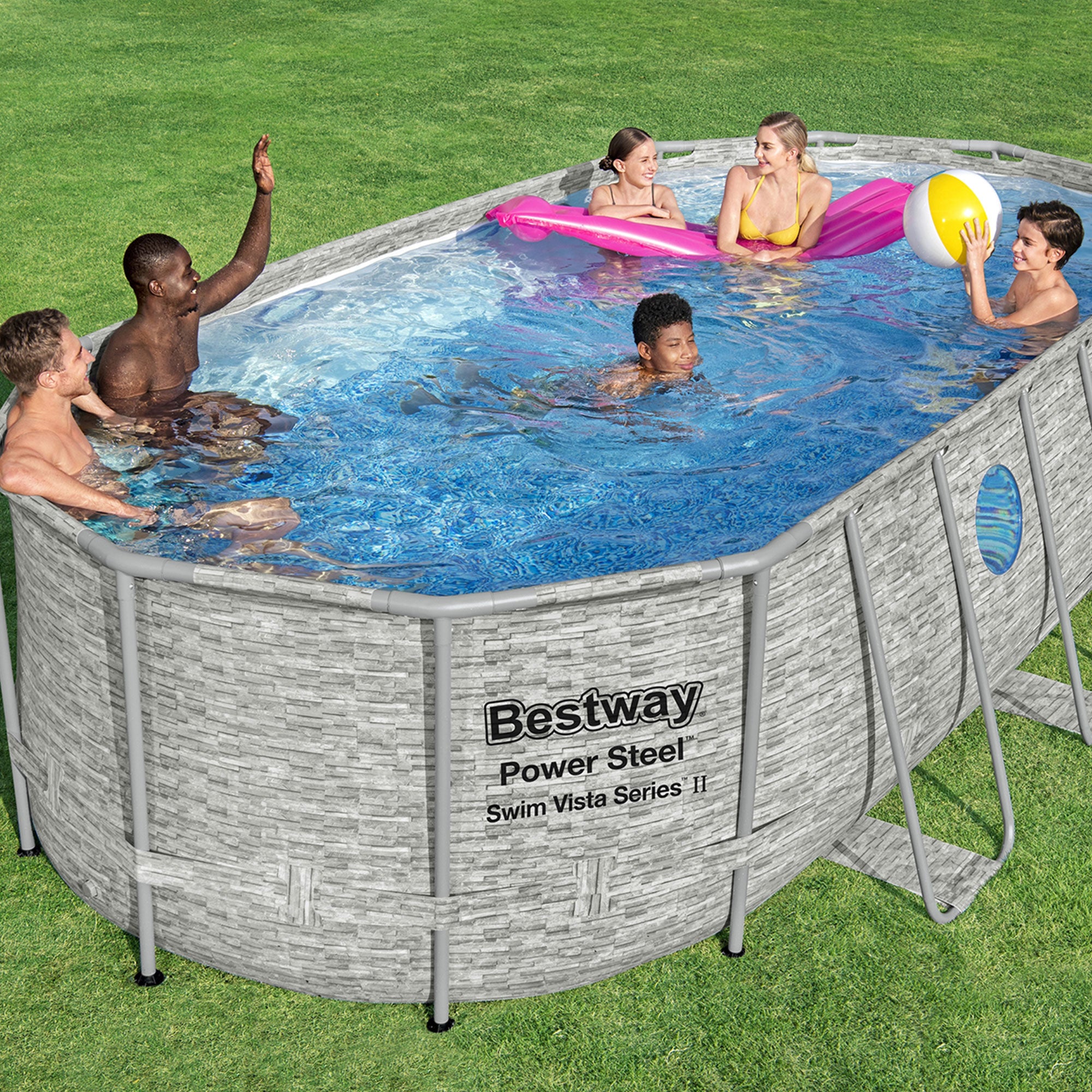 Bestway Power Steel Swim Vista 18x9x4ft Swimming Pool Set with Pump (Open Box) - VMInnovations