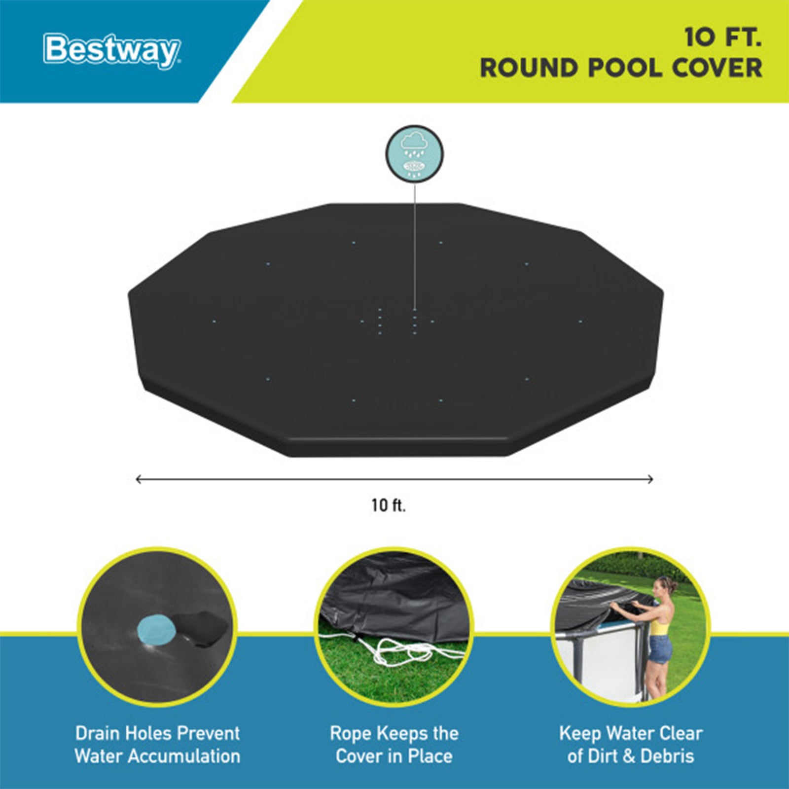 Bestway Flowclear Round 10' Pool Cover for Above Ground Frame Pools (Cover Only) - VMInnovations