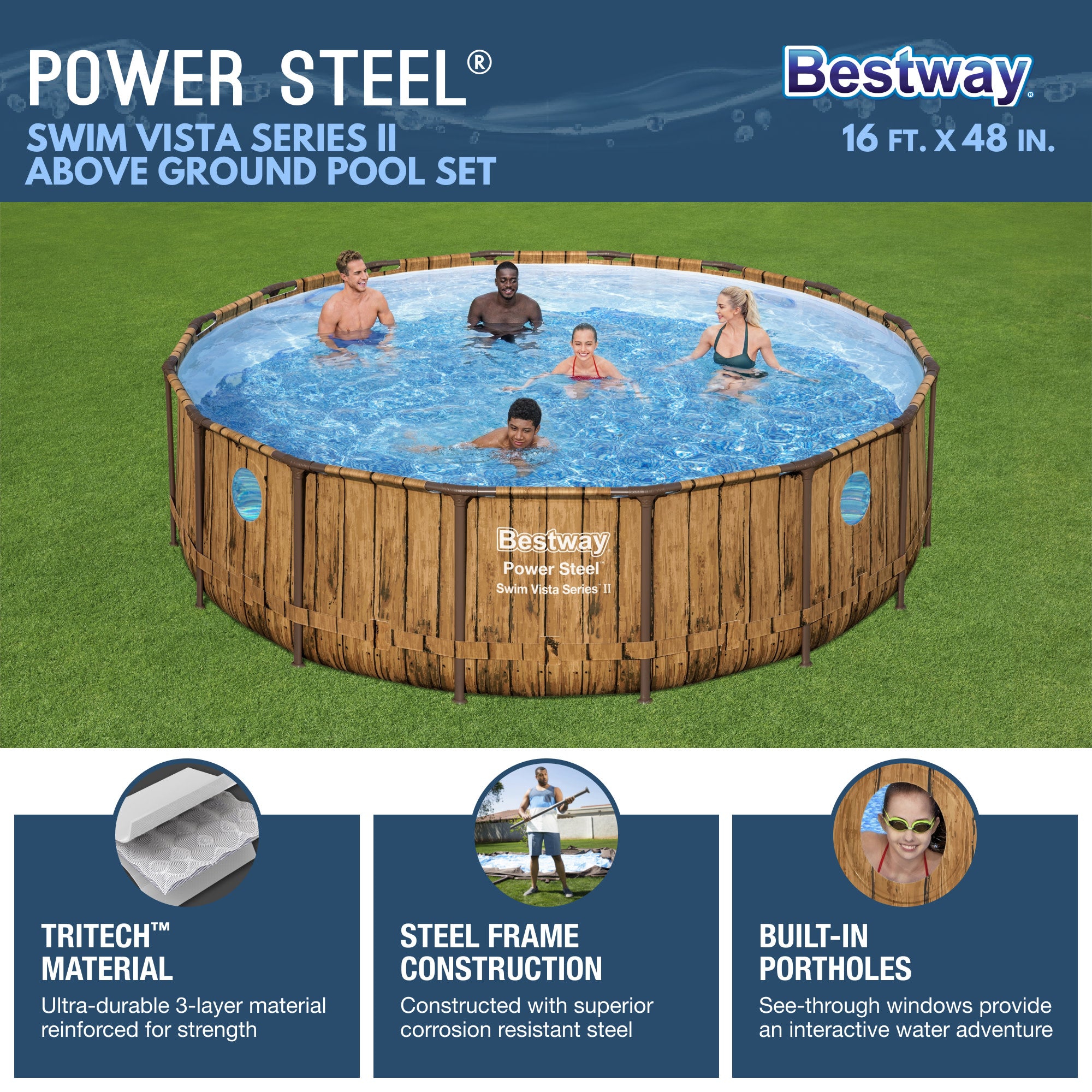 Bestway 16ft x 4ft Power Steel Swim Above Ground Swimming Pool Set & Pump (Used) - VMInnovations