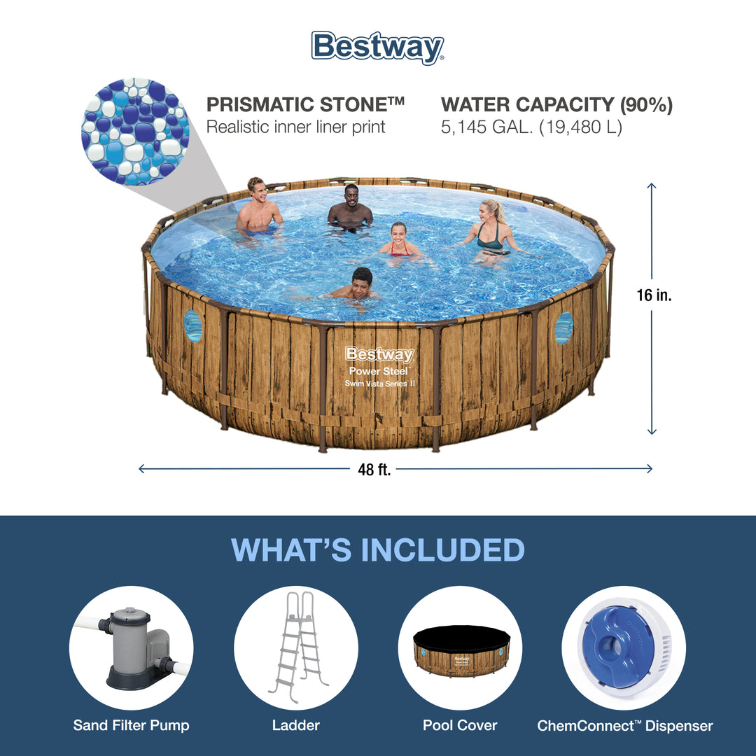 Bestway 16ft x 4ft Power Steel Swim Vista Above Ground Pool Set & Pump(Open Box)