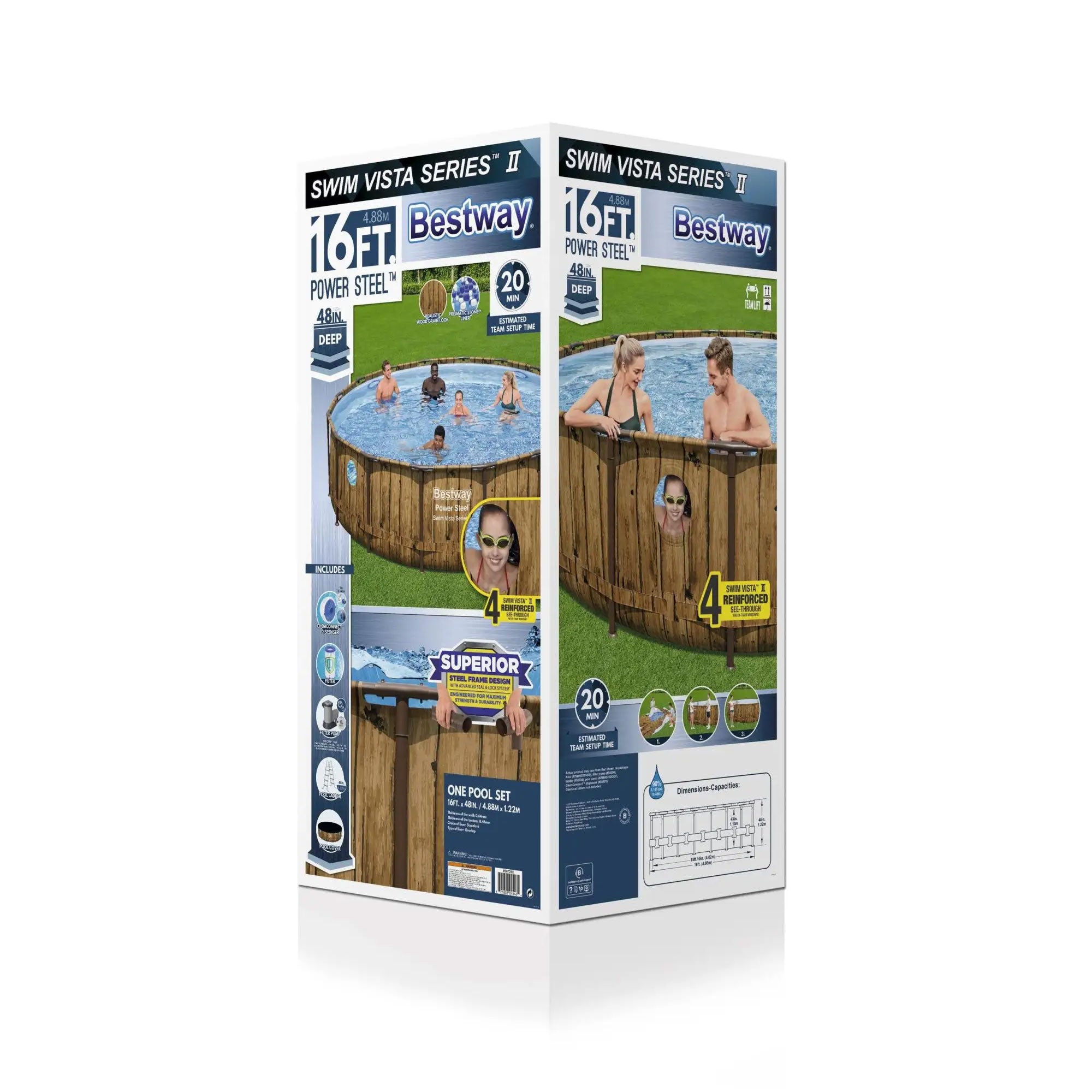 Bestway Power Steel Swim Vista 16ft x4ft Metal Frame Swimming Pool Set & Pump - VMInnovations