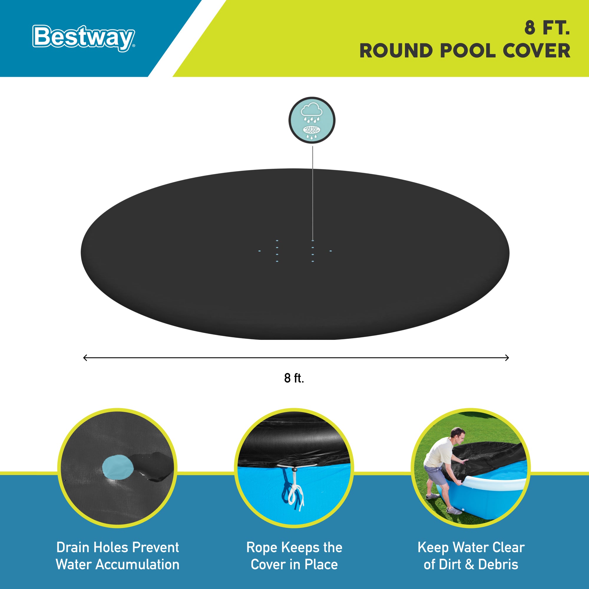 Bestway Flowclear Fast Set 8' Round Swimming Pool Cover for Above Ground Pools - VMInnovations