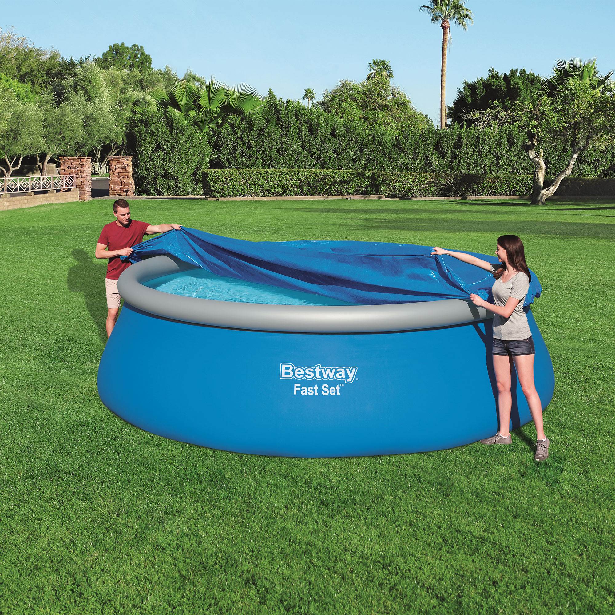Bestway 58035E Flowclear Fast Set Pool Debris Cover for 15 Foot Round Pools
