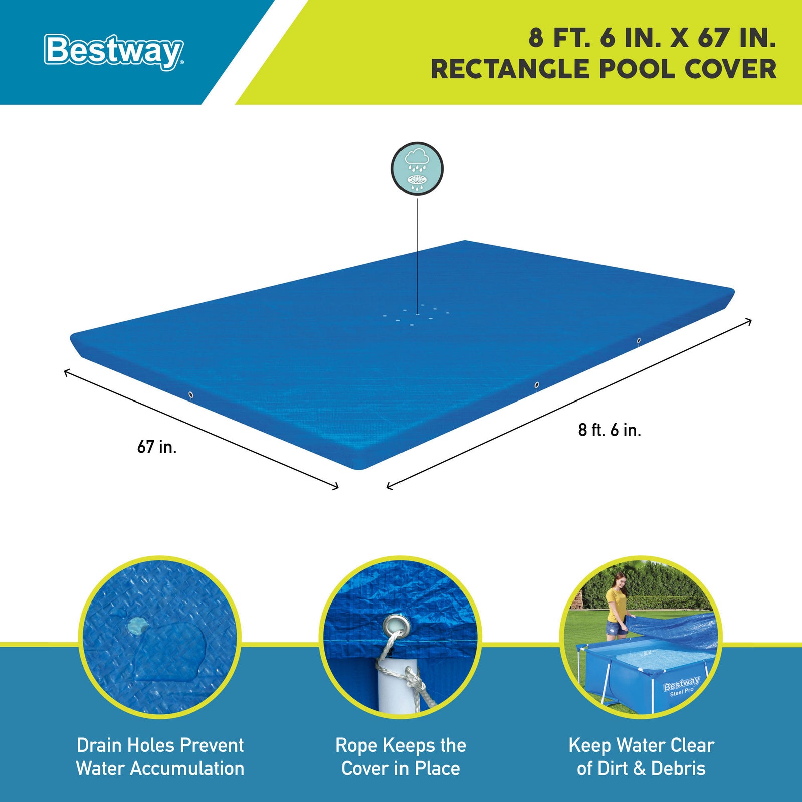 Bestway Flowclear Pro Rectangular Above Ground Swimming Pool Cover (Open Box) - VMInnovations