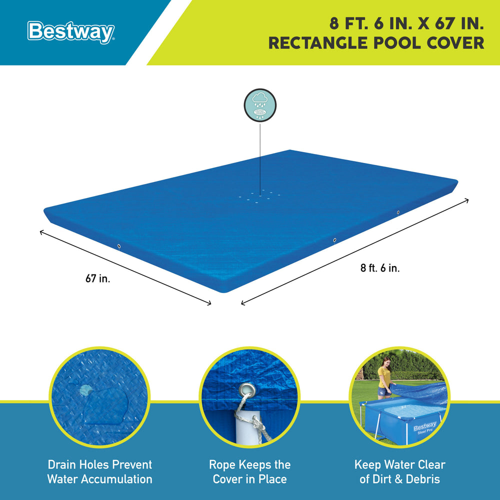 Bestway Flowclear Pro Rectangular Above Ground Swimming Pool Cover, Blue (Used) - VMInnovations