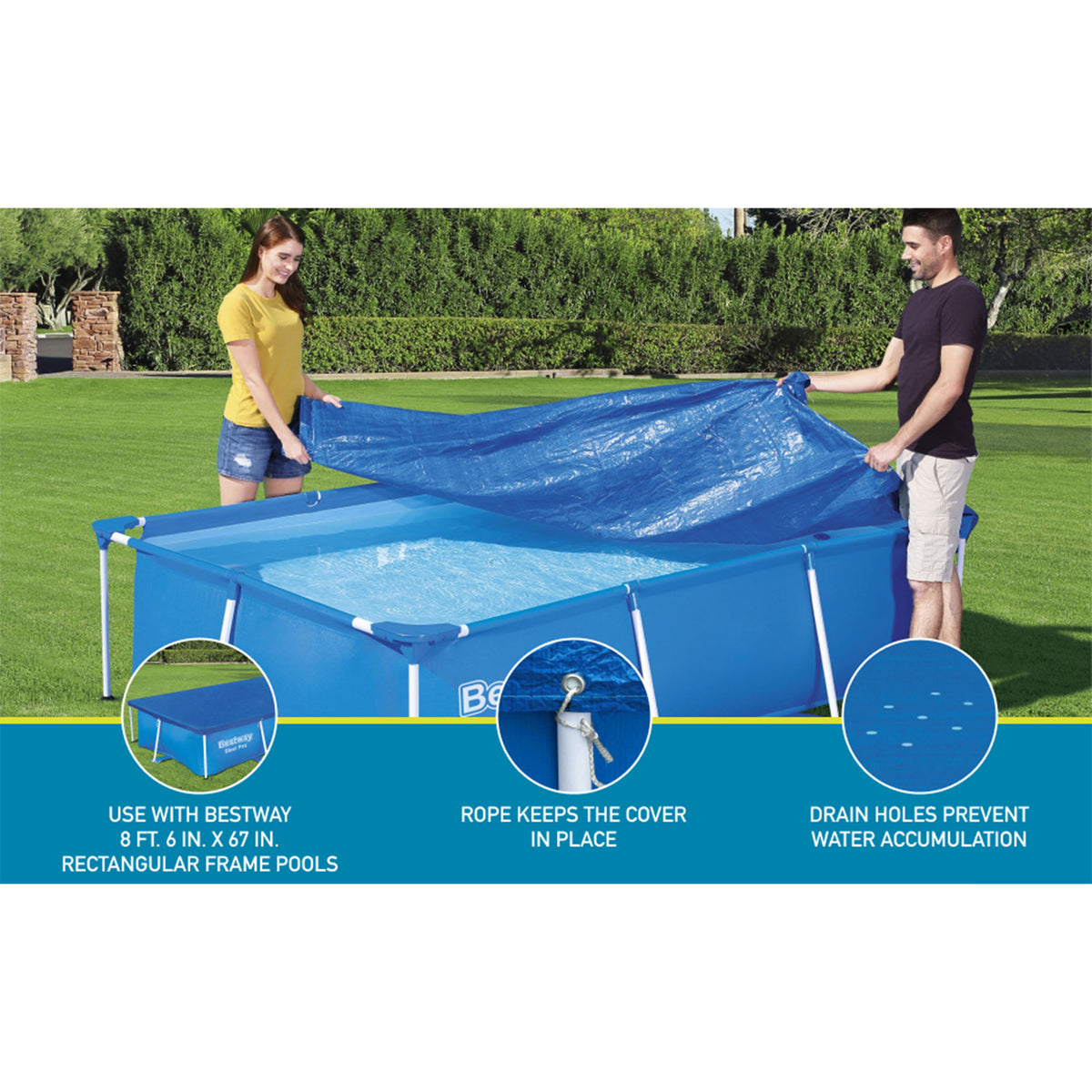 Bestway Rectangular Swimming Pool Cover for 102 by 67 Inch Above Ground Pools (For Parts)