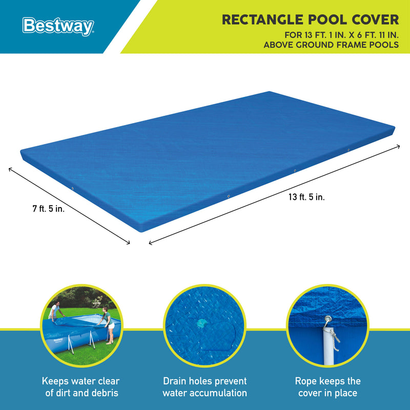 Bestway Pro Rectangular Above Ground Swimming Pool Cover, Blue (Used)