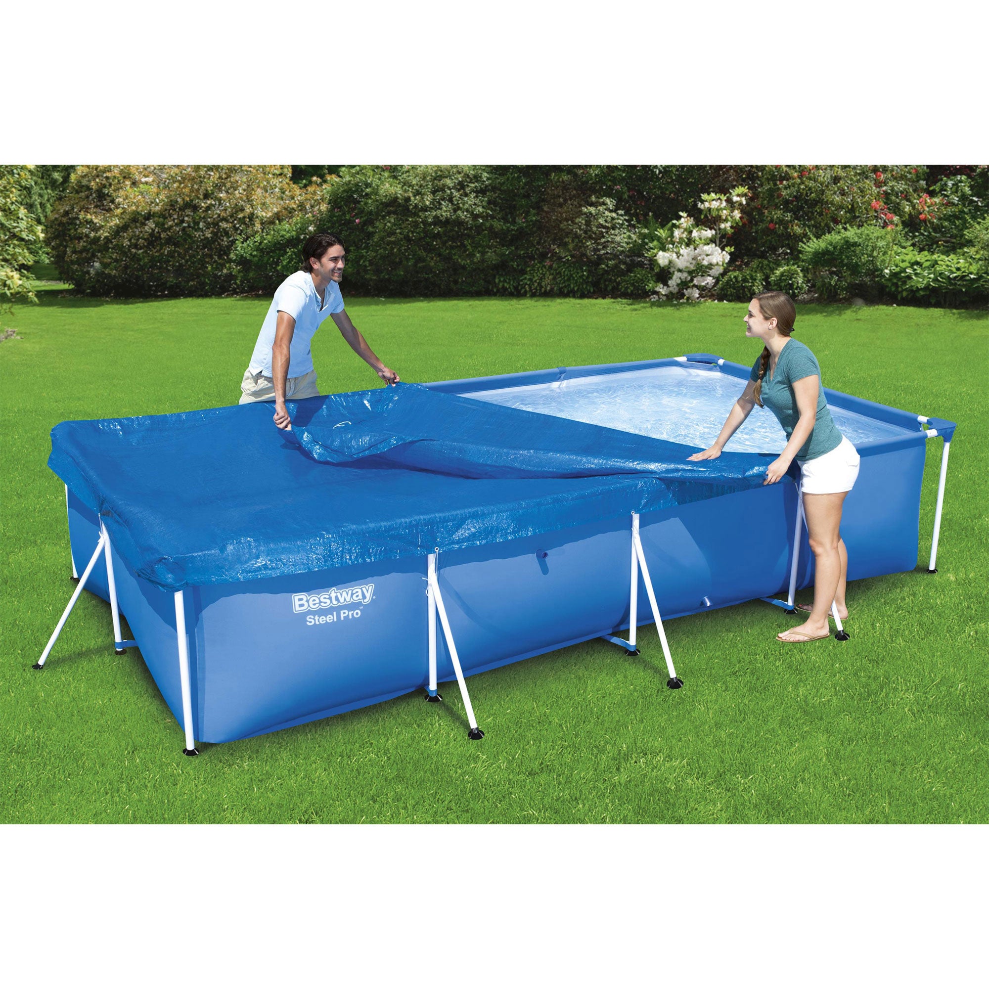 Bestway 157 x 83 Inch Above Ground Pool Tarp Cover for Steel Pro Pool (Open Box) - VMInnovations