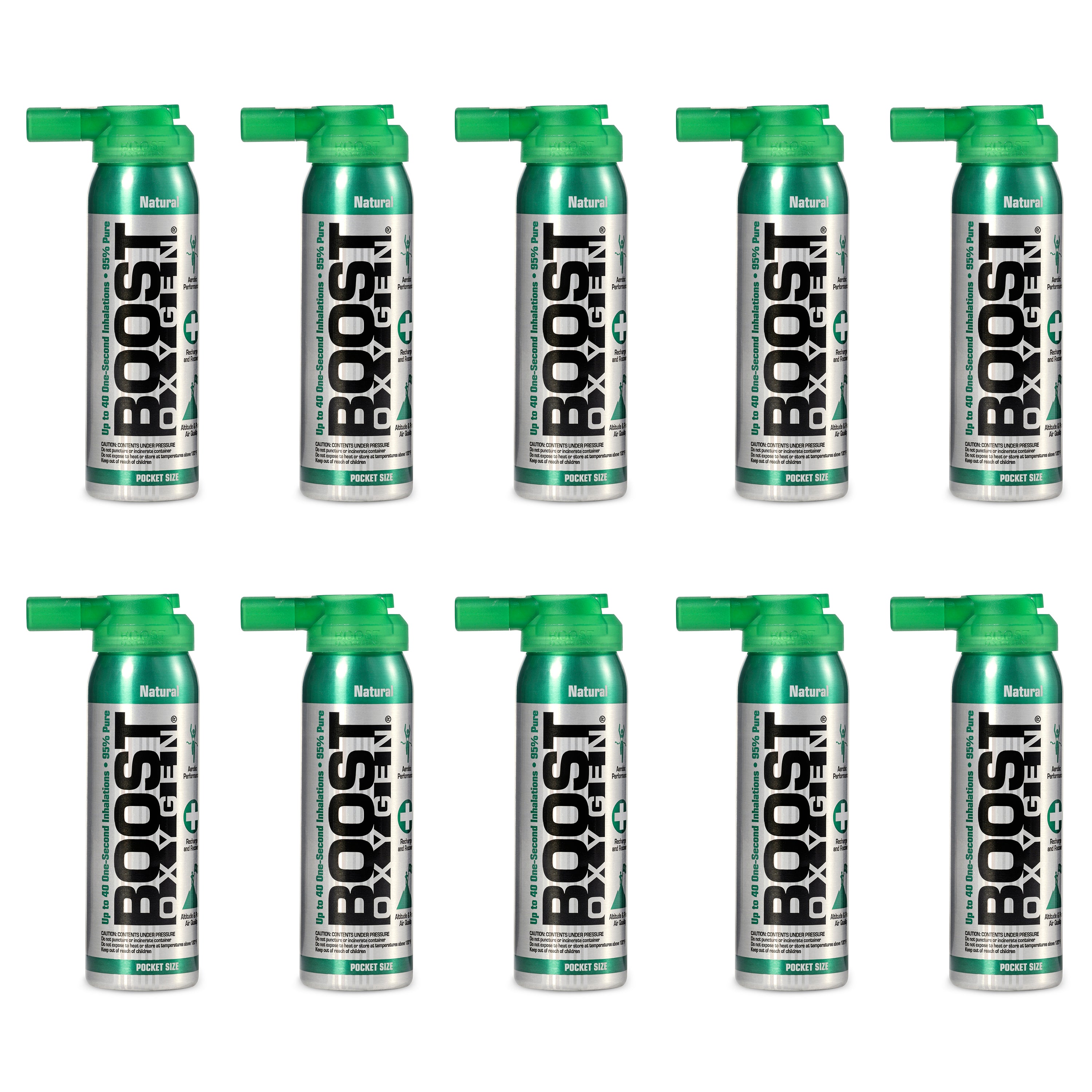 Boost Oxygen Natural Portable 2L Canned Oxygen Canister, Flavorless (10 Pack)