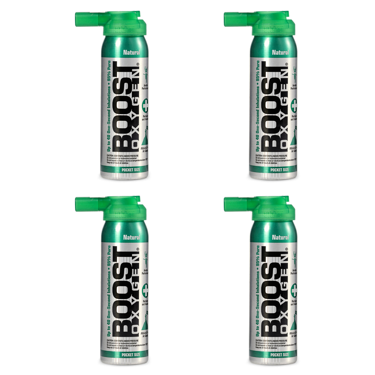 Boost Oxygen Canned 2 Liter Natural Inhaler Canister Bottle, Flavorless (4 Pack)