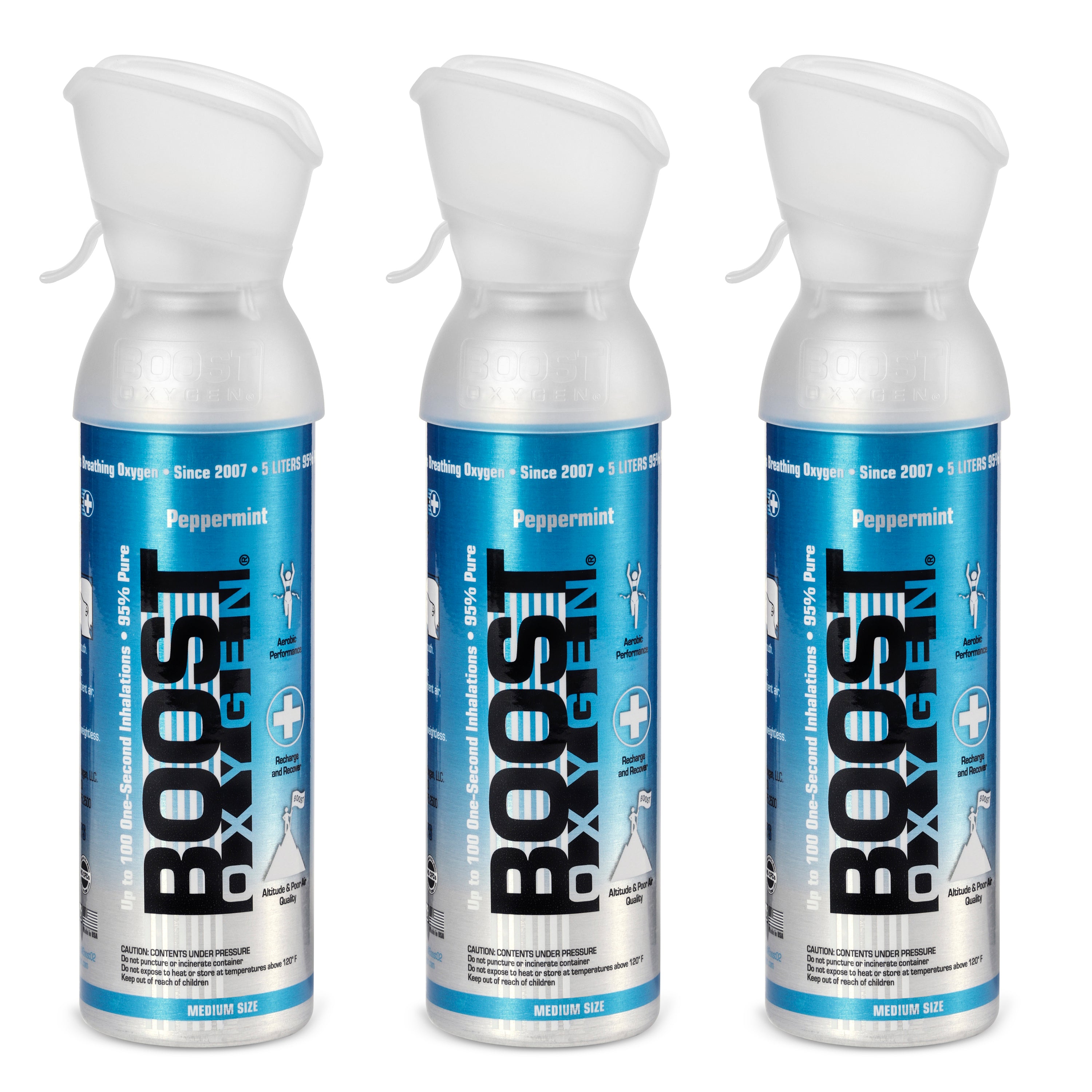 Boost Oxygen Natural Portable 5 Liter Pure Canned Oxygen Canister, Peppermint (3 Pack) - VMInnovations