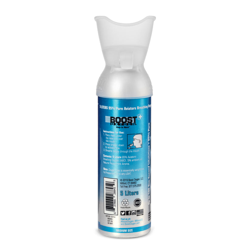 Boost Oxygen Natural Portable 5 Liter Pure Oxygen Canister Peppermint (12 Pack)