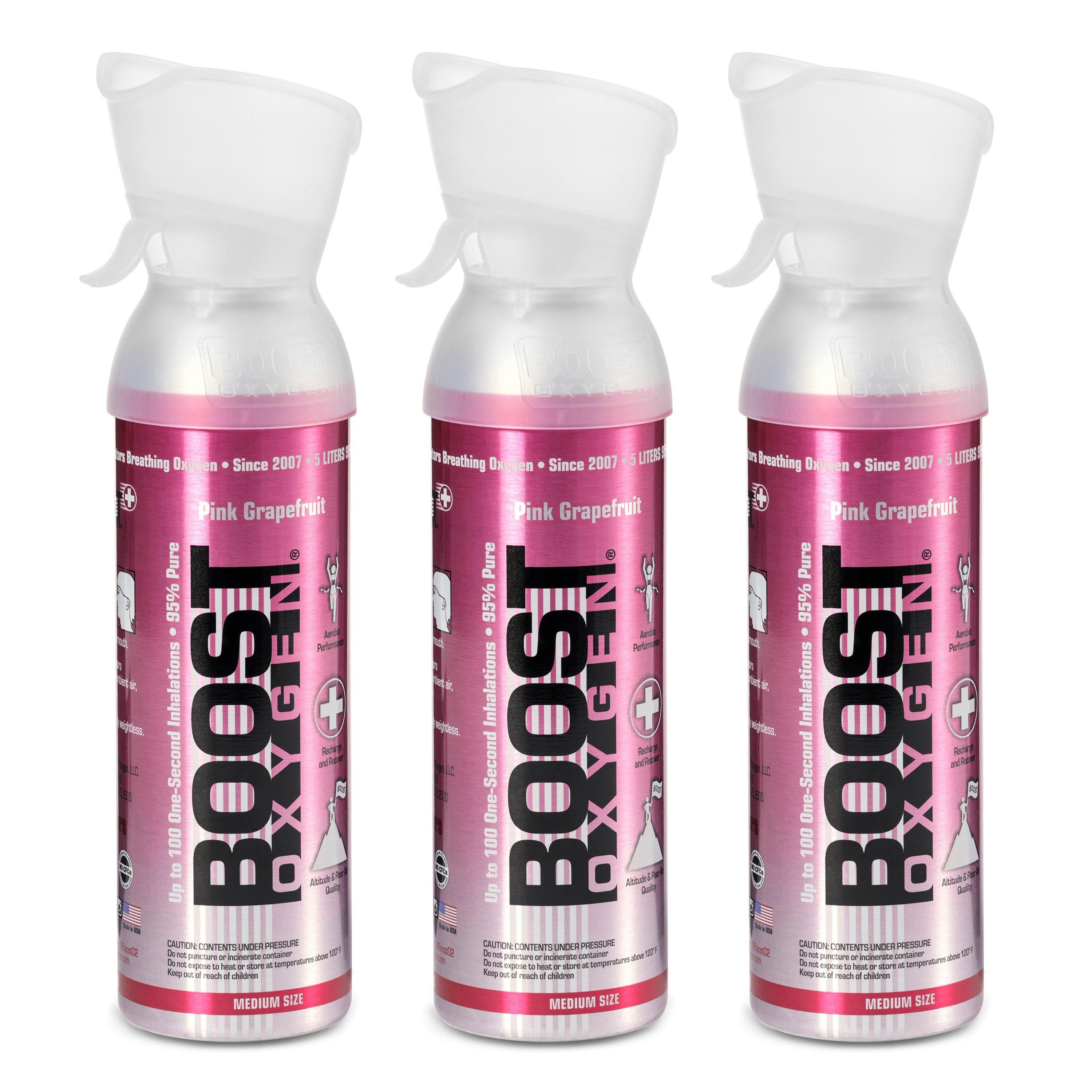 Boost Oxygen Natural 5 Liter Pure Oxygen Canister, Pink Grapefruit (3 Pack) - VMInnovations