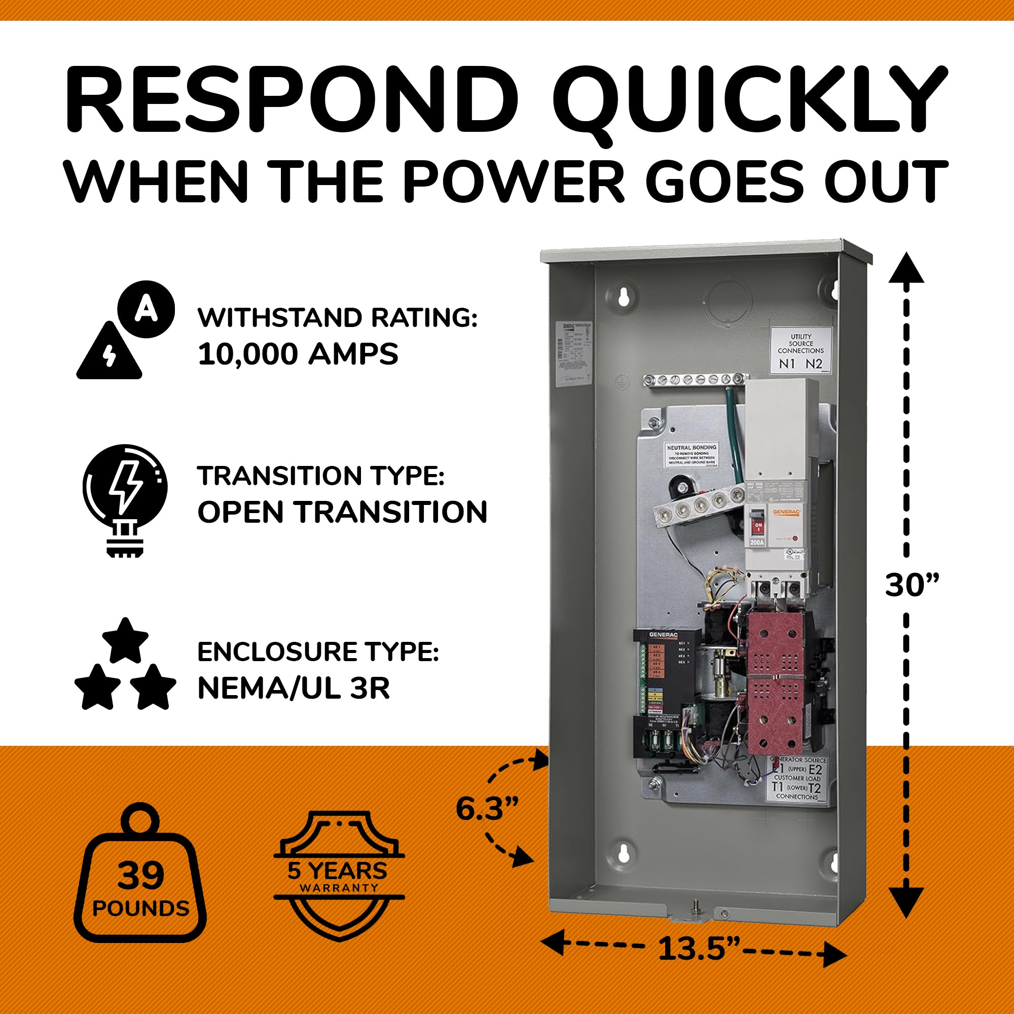 Generac 200 Amp Single Phase Automatic Smart Transfer Switch (Used)