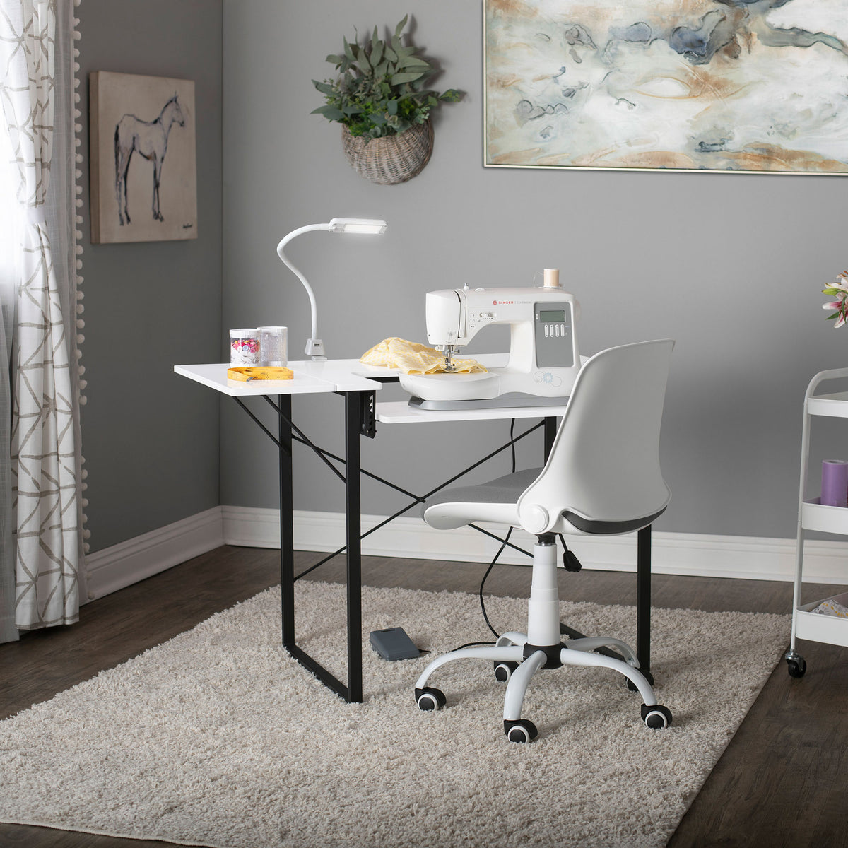 Sew Ready Dart Sewing Table Workstation w/ Folding Top, Black/White (For Parts)