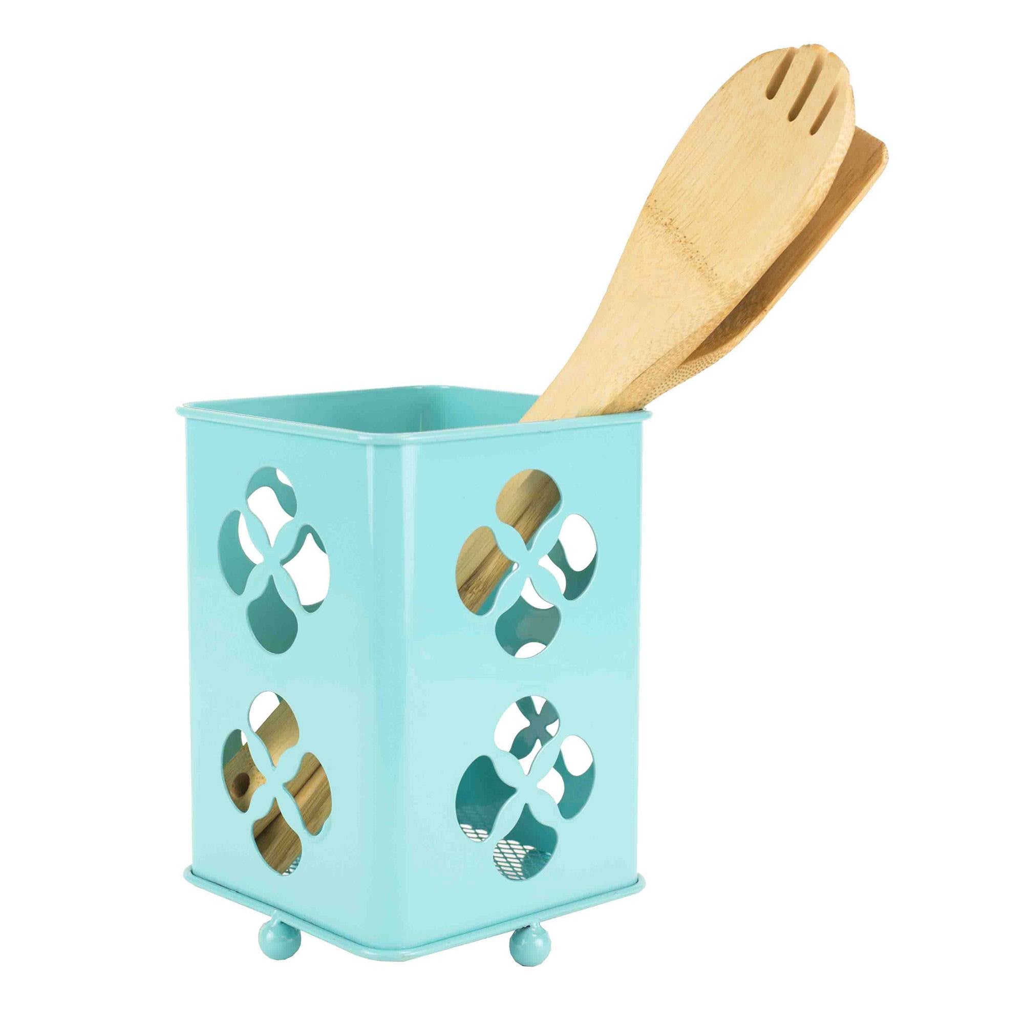 Home Basics Steel Kitchen Silverware And Cutlery Holder, Turquoise (Open Box)