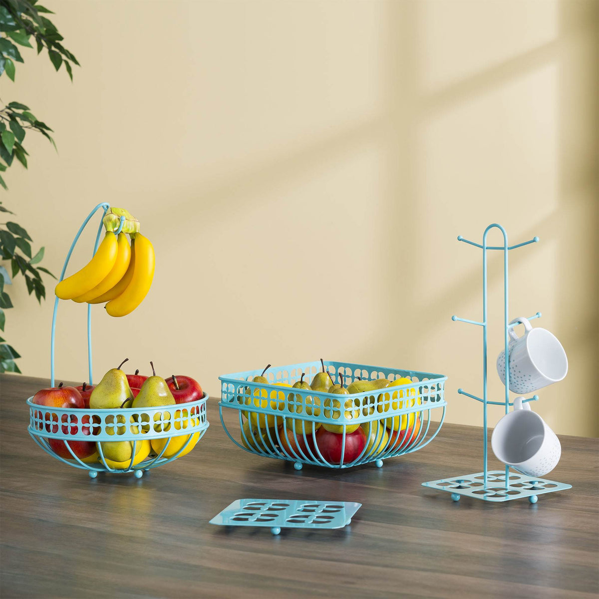 Home Basics Steel Kitchen Silverware And Cutlery Holder, Turquoise (Open Box)