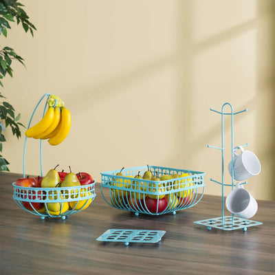 Home Basics Steel Kitchen Silverware And Cutlery Holder, Turquoise (Open Box)
