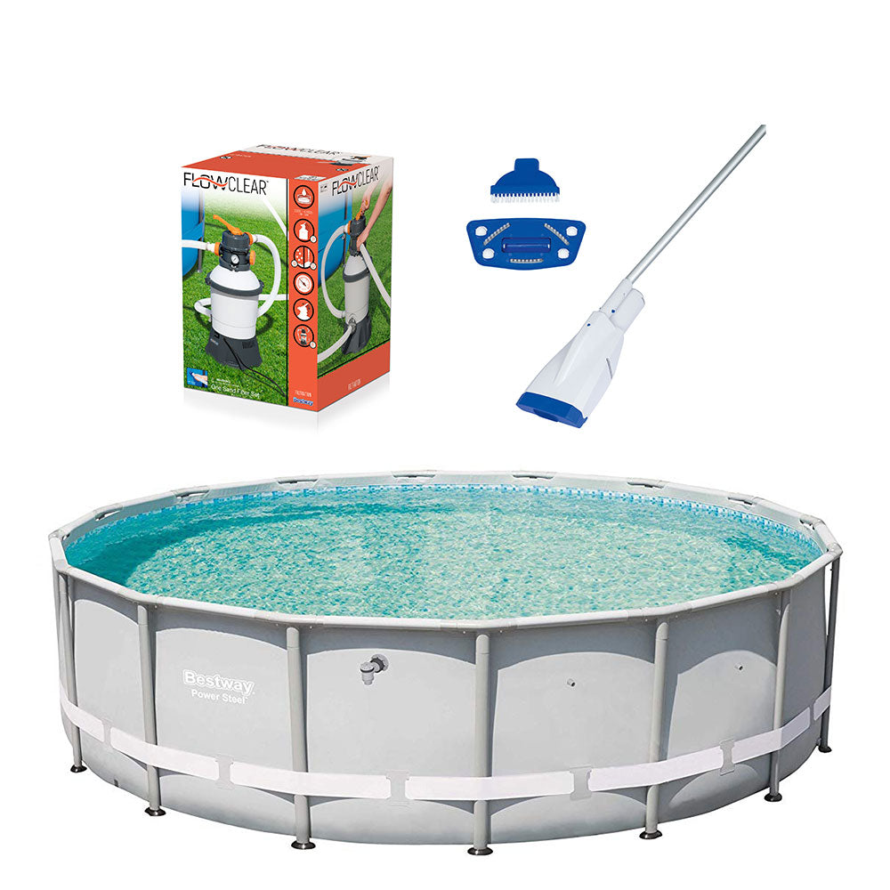 Bestway 16ft x 48in Pool w/ Flowclear Sand Filter Pump & Aqua Powercell Vacuum