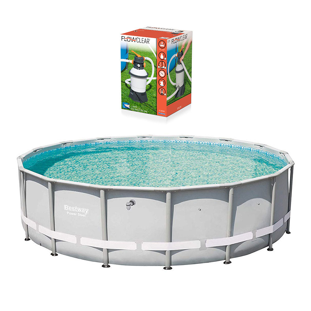 Bestway 16ft x 48in Power Steel Pro Frame Pool & Flowclear Sand Filter Pump