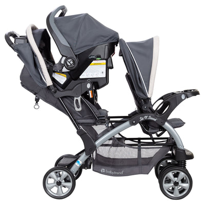 Baby Trend Sit N' Stand Easy Fold Travel Toddler/Baby Double Stroller, Magnolia