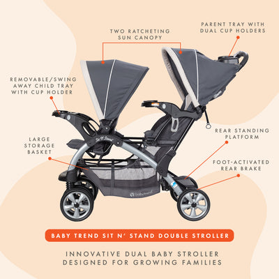 Baby Trend Sit N' Stand Easy Fold Twin Double Infant Toddler Stroller (Open Box)