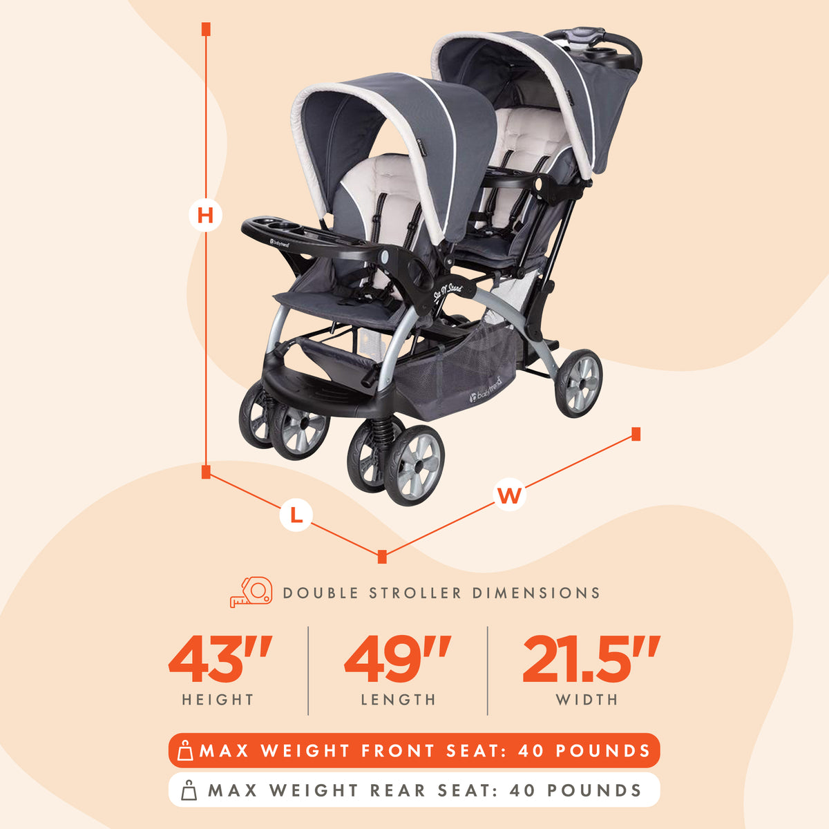 Baby Trend Sit N' Stand Easy Fold Twin Double Infant Toddler Stroller (Open Box)