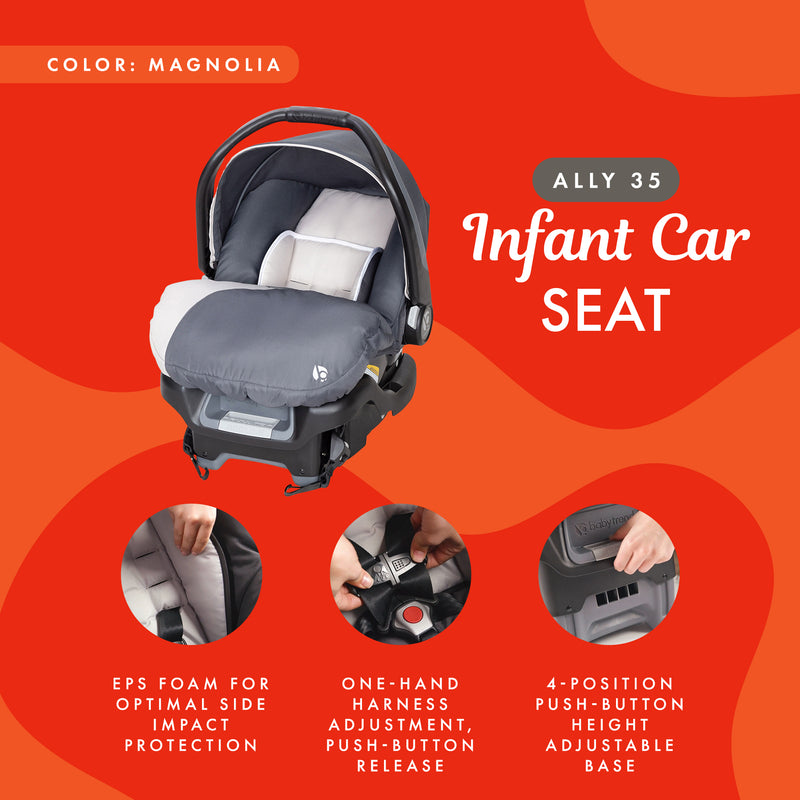 Baby Trend Ally Newborn Baby Infant Car Seat Travel System w/Cover,Gray Magnolia