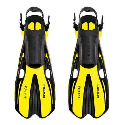 Head Sea Vu Dry Black Full Face Adult Snorkeling Mask w/ Yellow Scuba Fins, L/XL