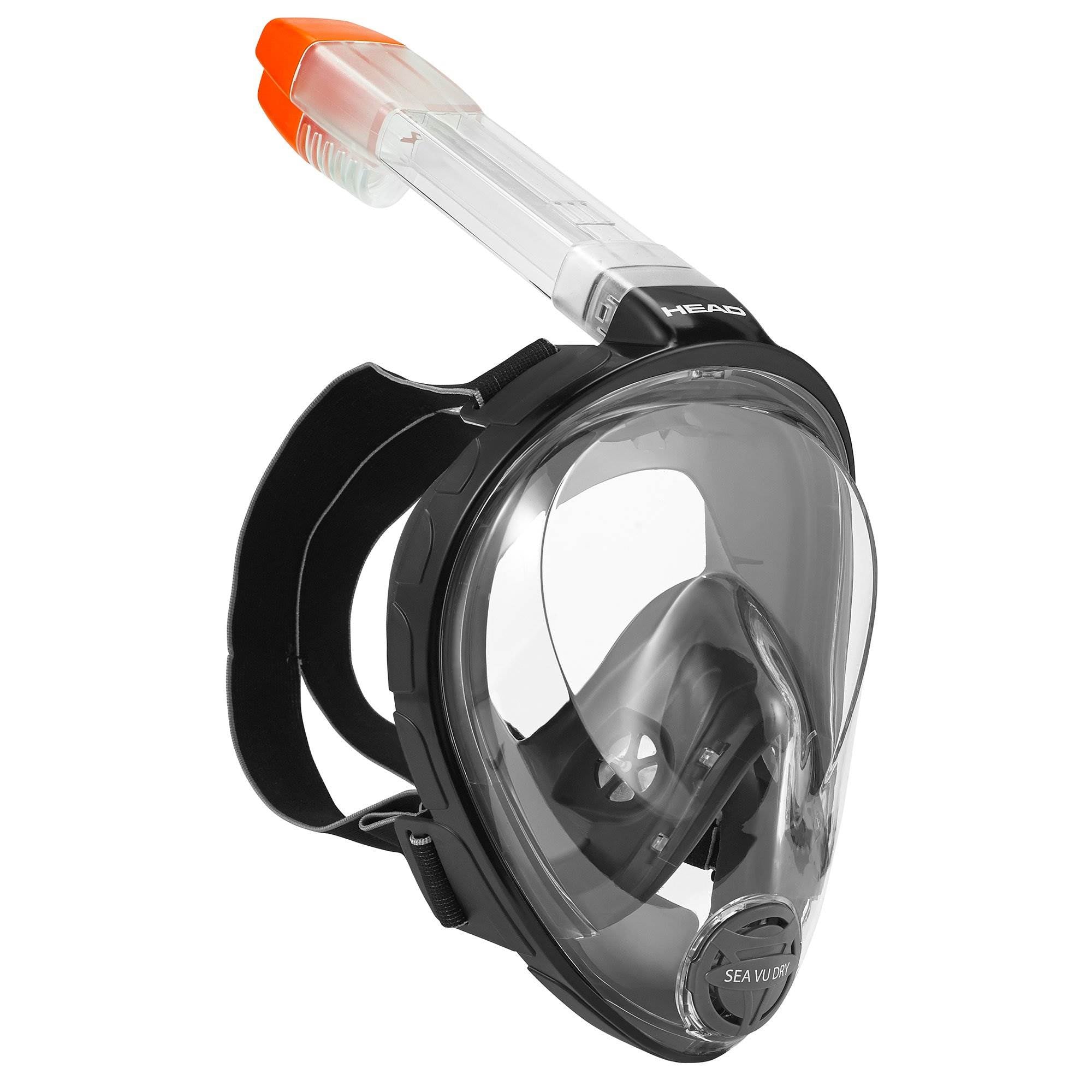 Head Sea Vu Dry Black Full Face Adult Snorkeling Mask w/ Yellow Scuba Fins, L/XL