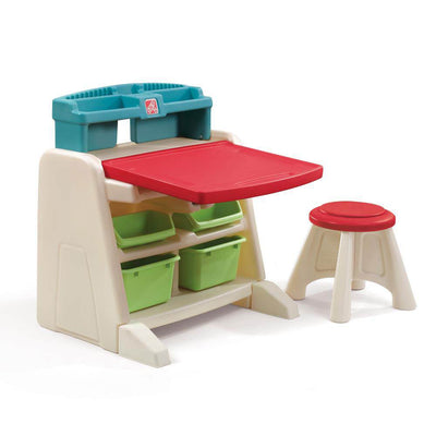 Step2 2 in 1 Flip and Doodle White Board Easel and Desk with Stool, Teal/Lime