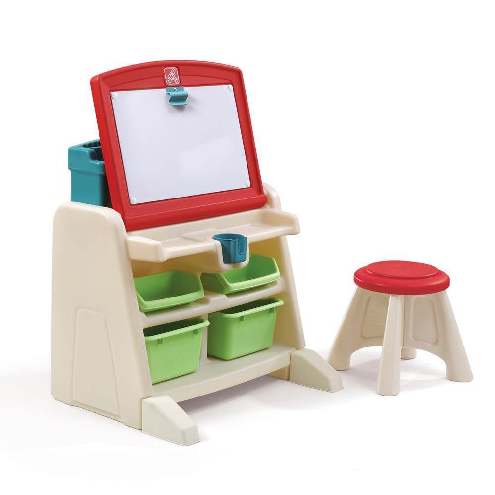 Step2 2 in 1 Flip and Doodle White Board Easel and Desk with Stool, Teal/Lime