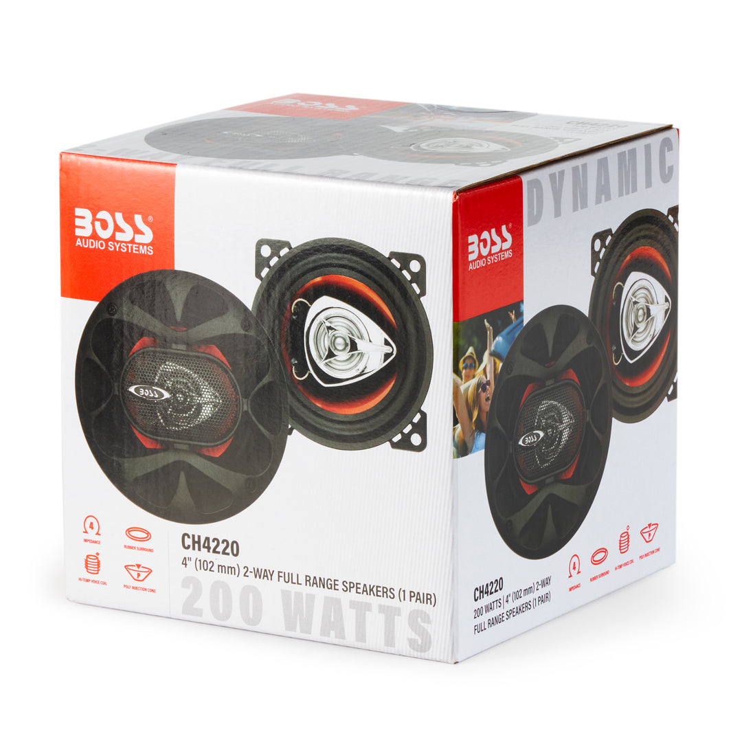 BOSS 4 Inch 200W 2 Way Car Audio Coaxial Speakers Stereo, Red PAIR (4 Pack)