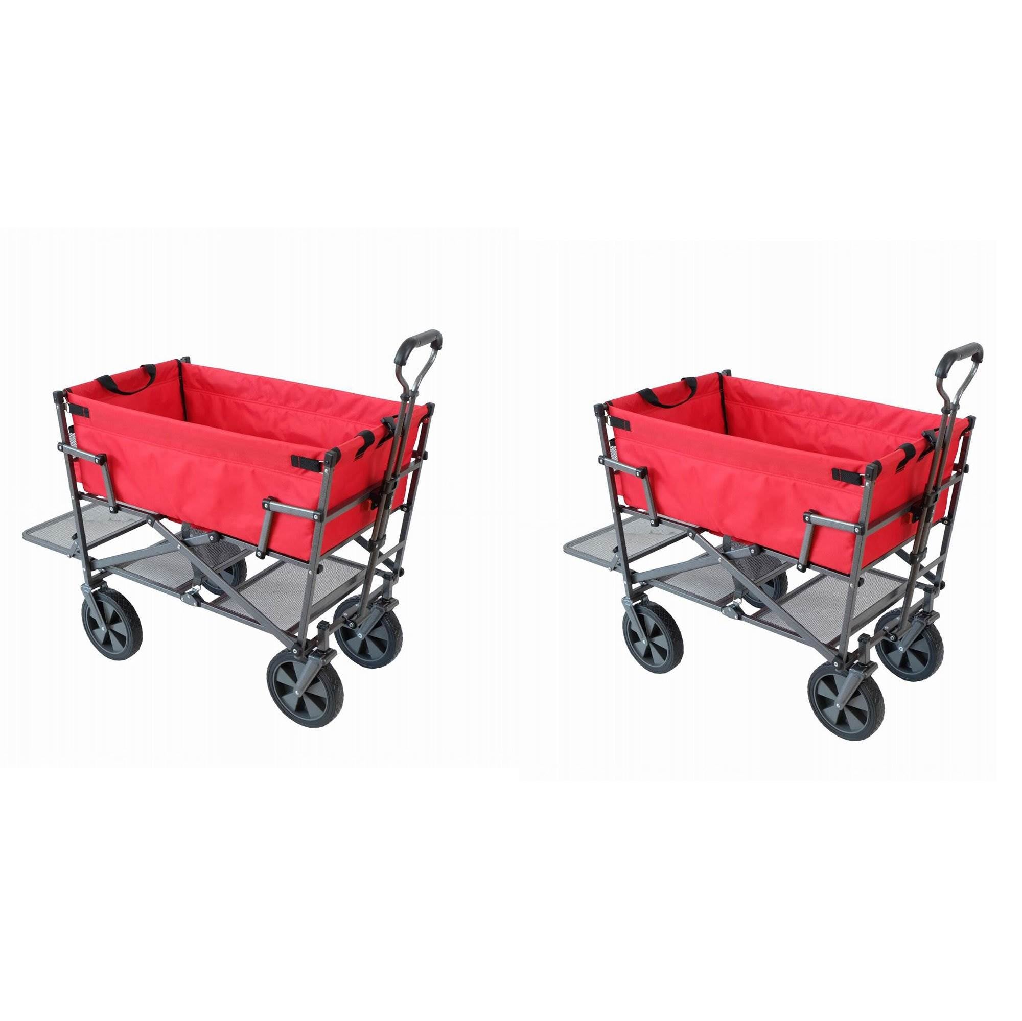Mac Sports Heavy Duty Double Decker Collapsible Yard Cart Wagon, Red (2 Pack)