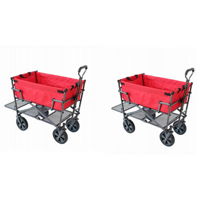 Mac Sports Heavy Duty Double Decker Collapsible Yard Cart Wagon, Red (2 Pack)