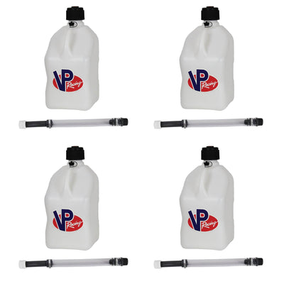 VP Racing 5.5 Gal Utility Jugs w/ Deluxe Filler Hoses, Patriotic (4 Pack)