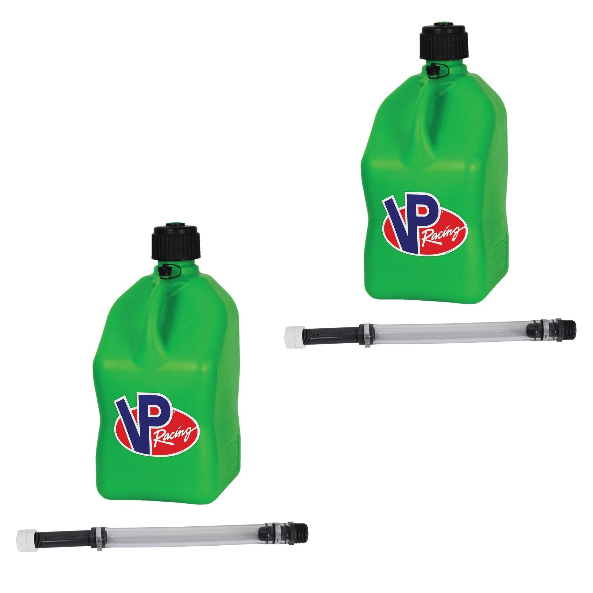 VP Racing Fuels 5.5 Gal Utility Container Jugs (2 Pack) with 14 Inch Hose, Green