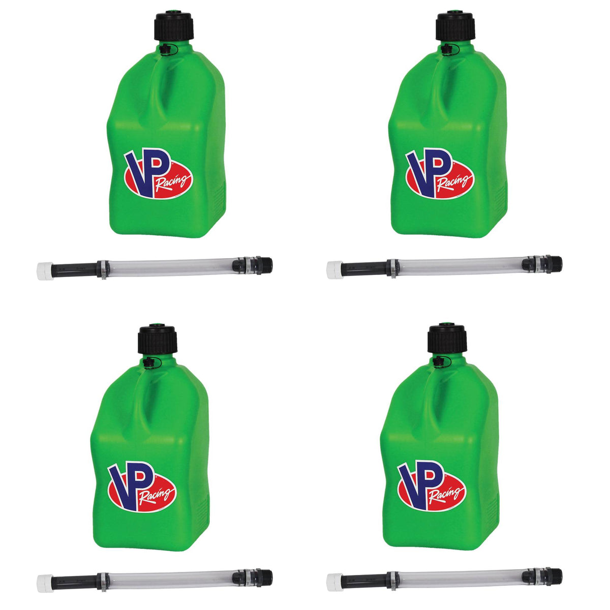 VP Racing 5.5 Gallon Utility Jugs with Deluxe Filler Hoses, Green (4 Pack)