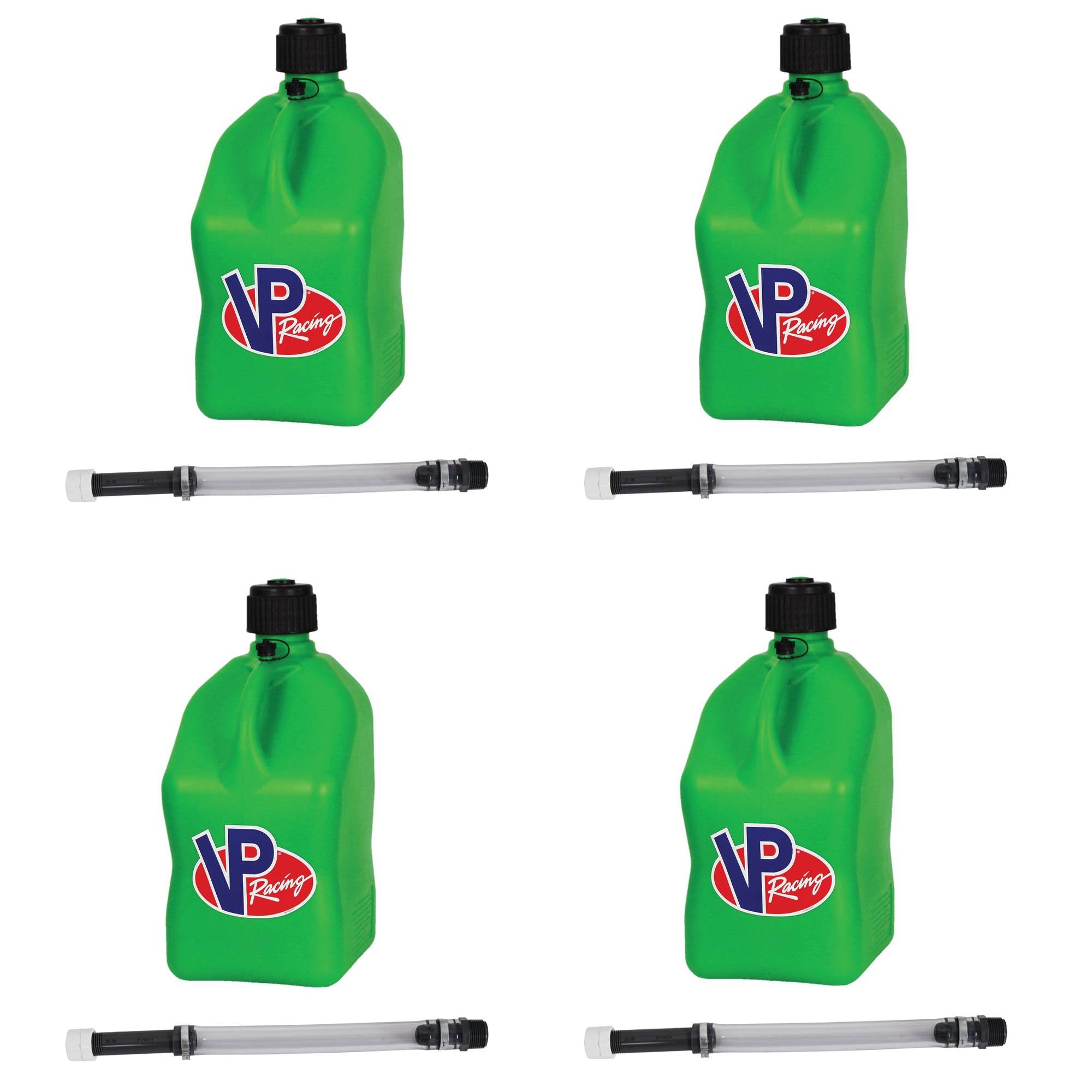 VP Racing 5.5 Gallon Utility Jugs with Deluxe Filler Hoses, Green (4 Pack)
